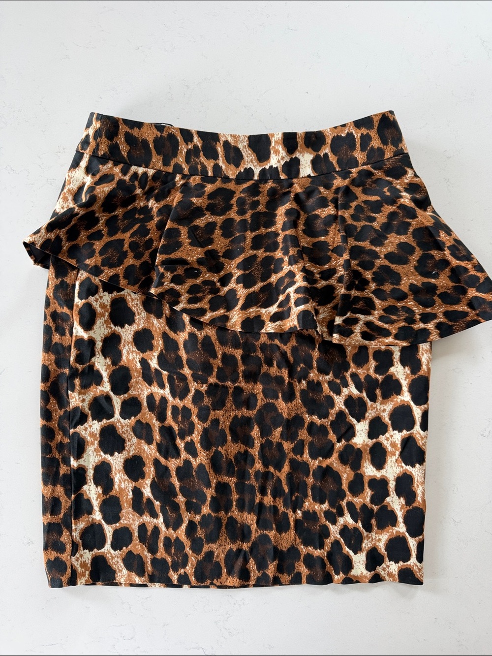 VENUS Leopard Print Peplum Pencil Skirt - Brown/Black